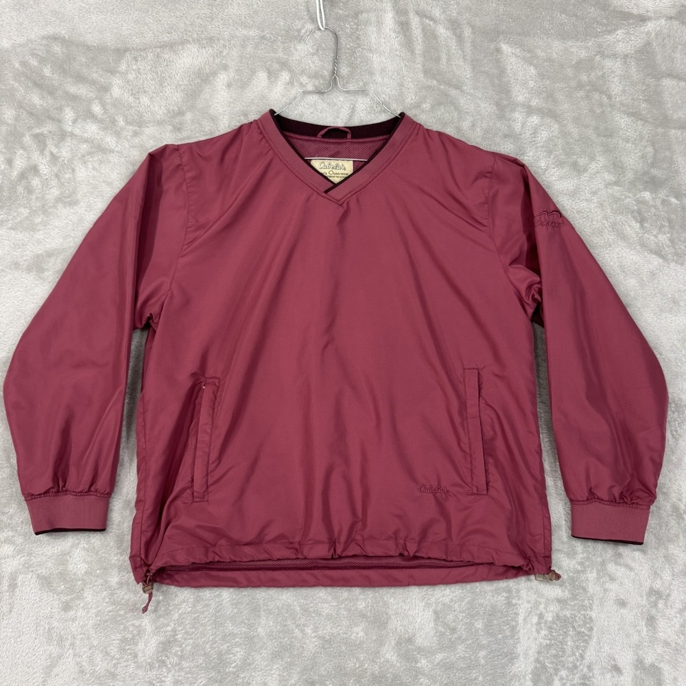 Cabelas Pullover Womens XL Pink Red Windcrest Windbreaker V Neck Water Resistant